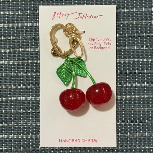 NEW Betsey Johnson Glittery Red Cherry Bag Charm / Key Chain (RET $58)
